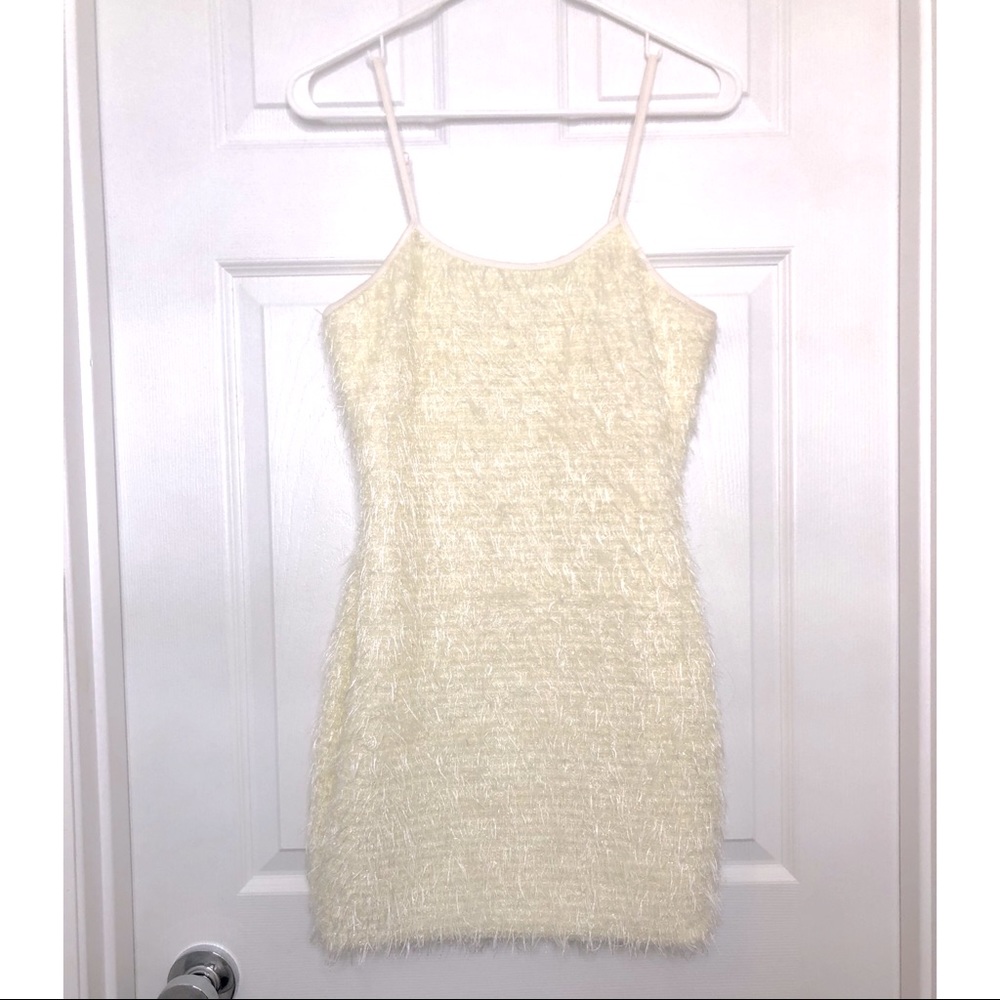 FUZZY WHITE MINI DRESS